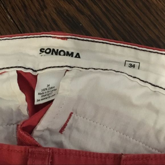 SONOMA Mens Muted Red Flat Front Chino Shorts Sz 34 - Picture 5 of 9